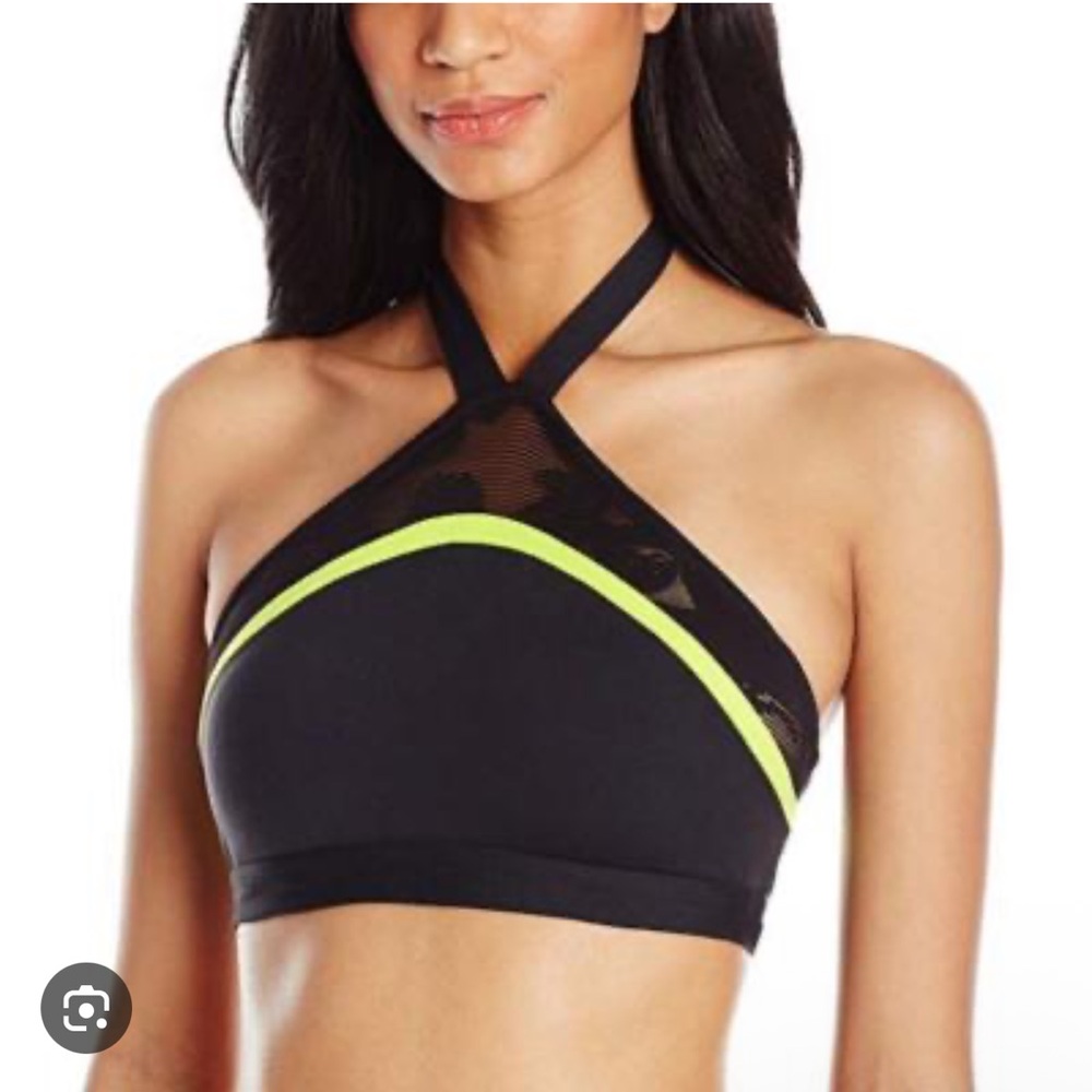 Trina Turk Recreation Black Lace &‎ Shine Halter Sport Bra Medium NWT